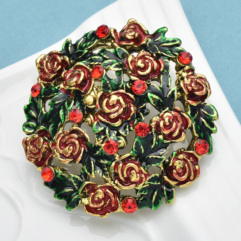 

Wuli&baby Rose-flower Wreath Brooches For Women Christmas New Year Flowers Party Office Brooch Pins Gifts