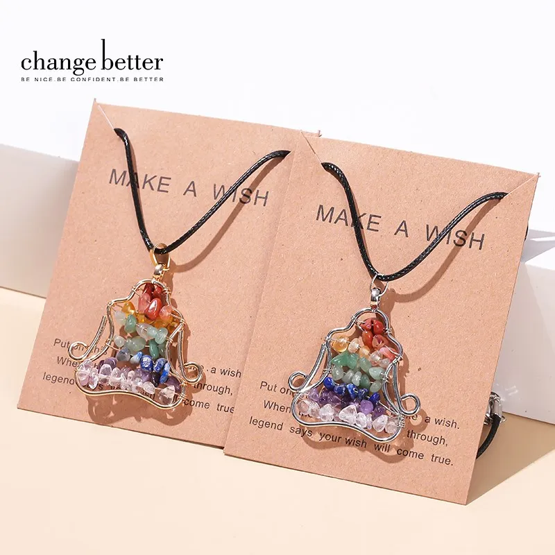 Улучшенное ожерелье из натурального камня семь чакр с чипом из бисера для йоги для женщин и мужчин