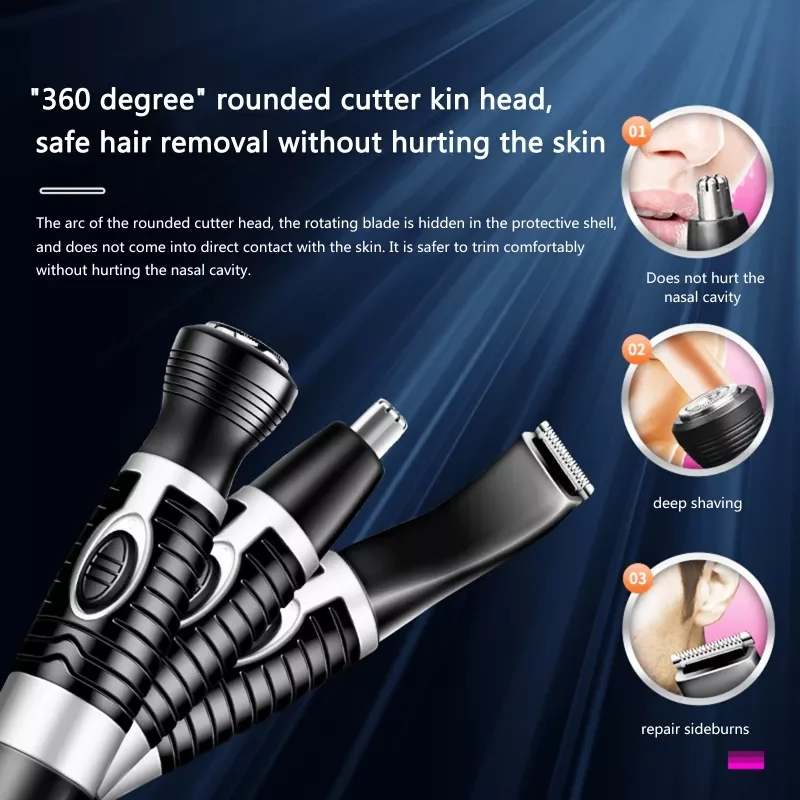

NEW2023 USB Charging Nose Ear Eyesbrow Hair Clipper Shaving 3 in 1 Pet Hair Removal Portable Razors Haircuts Grooming Scissors K