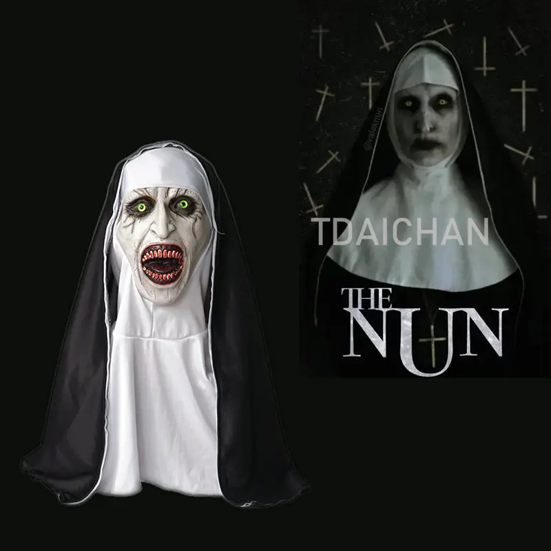 

Nun Mask Halloween Scary Makeup Mask Tricky Grimace Horror Latex Headgear Nun One-piece Headgear Carnival Cosplay Party Props