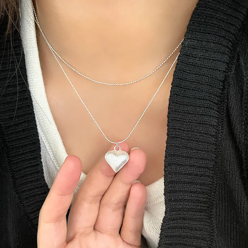 

PANJBJ 925 Sterling Silver Love Heart Necklace for Women Girl Concise Korean Temperament Jewelry Birthday Gift Dropshipping