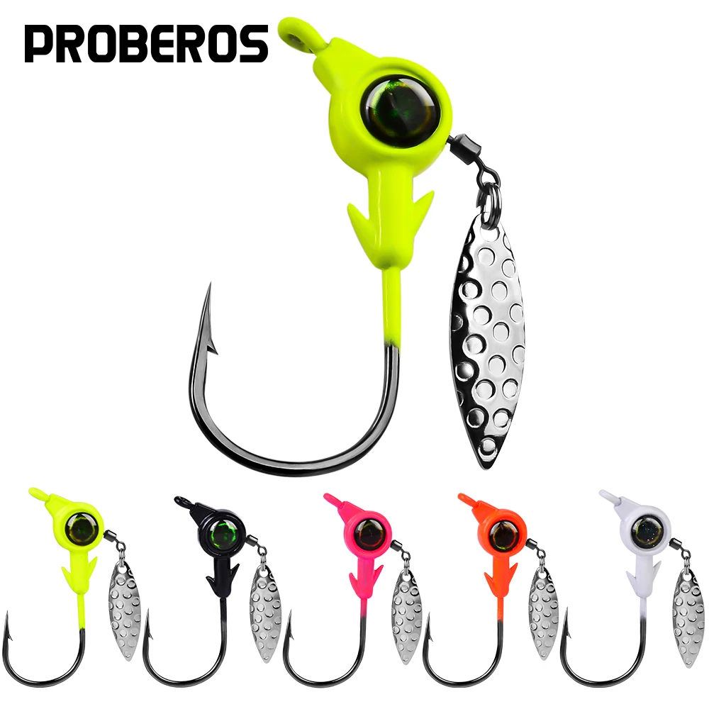 

PROBEROS 5PCS Weighted Fishing Hooks 3.5g-5g-7g-10g Jig Head Hook Spinner Spoon Barbed Jigging Fishhook Sequin Fishing Tackle