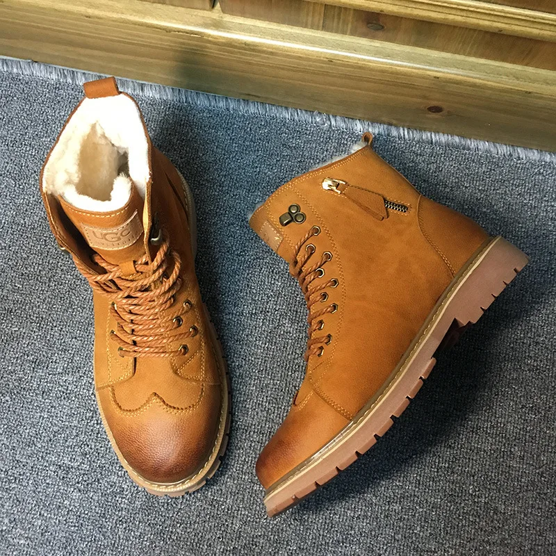 Зимние ботинки мужские меховые зимние кожаные утолщенные теплые плюшевые