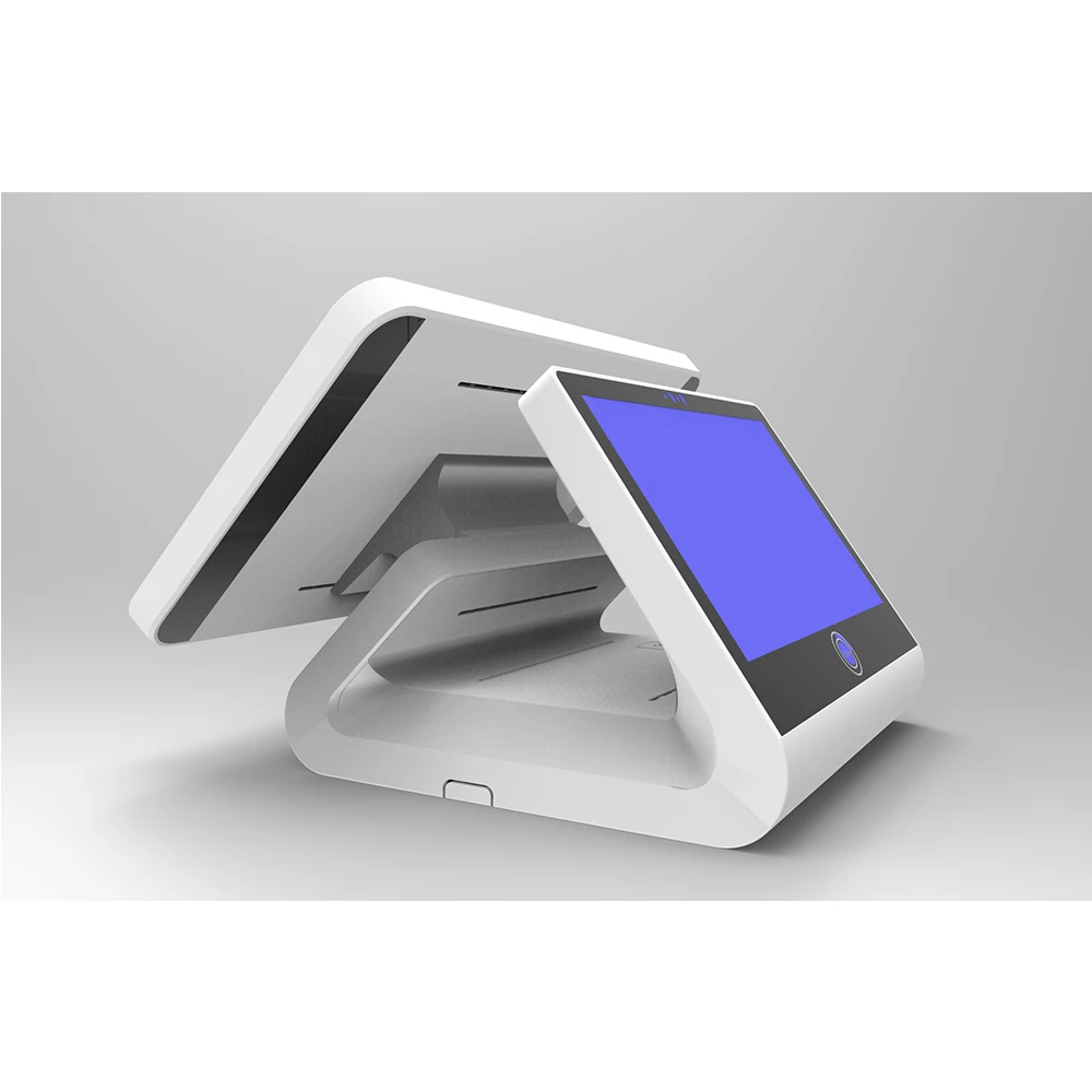 Кассовый аппарат новейшей модели 15 + 12 дюймов дешевая pos-система двойной экран все в одном для компьютера емкостный сенсорный экран