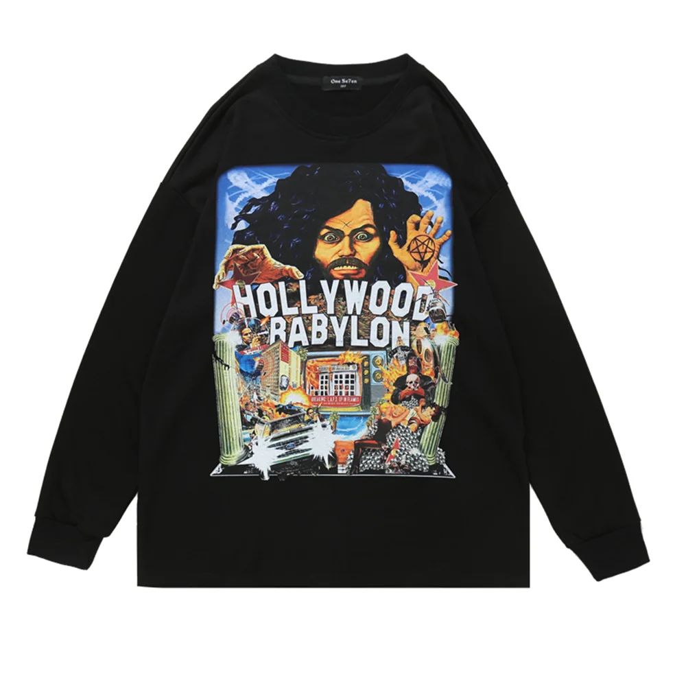 

Autumn Hip Hop Streetwear T Shirts Funny Movie Printed Long Sleeve Tshirts Cotton Fashion Harajuku Streetwear Baggy Causal Tees