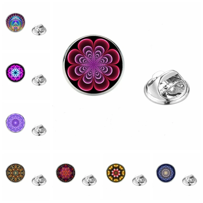 

Fashion Bohemian Mandala Pattern 20mm Glass Cabochon Kaleidoscope Series Spur Brooch Gift Jewelry for Men and Women