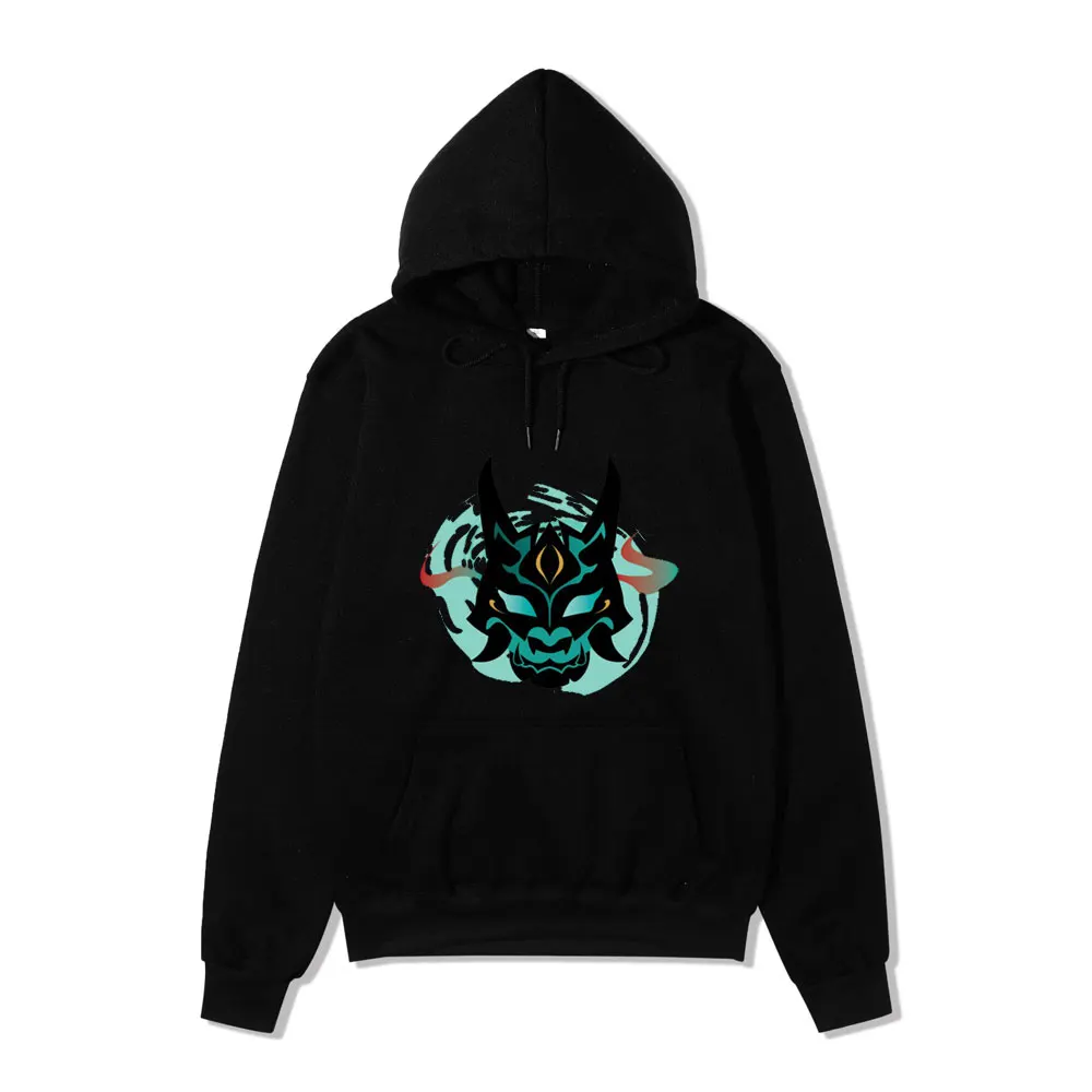 

Genshin Impact Xiao Mask Fangs Graphic Hoodie Unisex Hip Hop Streetwear Long Sleeve Pocket Kpop Graffiti Style Print PulloversII