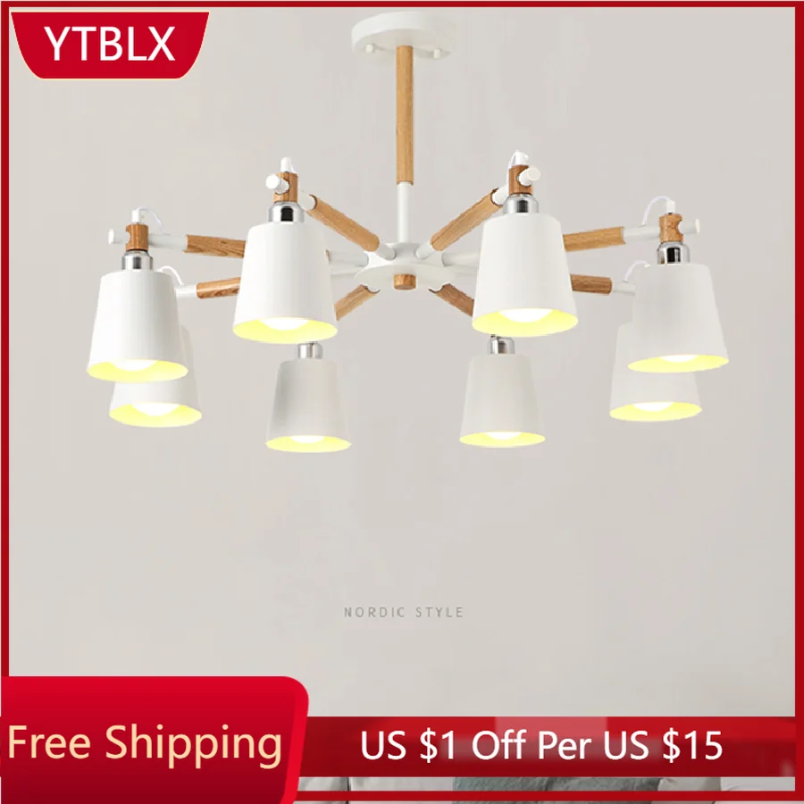 

Modern Nordic Led Wood Chandelier E27 Loft Living Room Bedroom Porch Dining Table Indoor Lighting Minimalist Home Decor Fixture