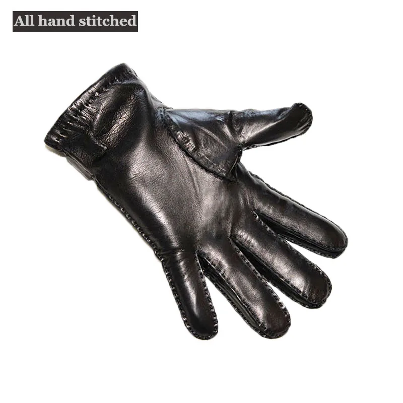 

High Quality Imported Goat Leather Gloves Men's Fashion Thin Section Fleece Lined Autumn Warmth Motorcycle Riding Driver Fingers