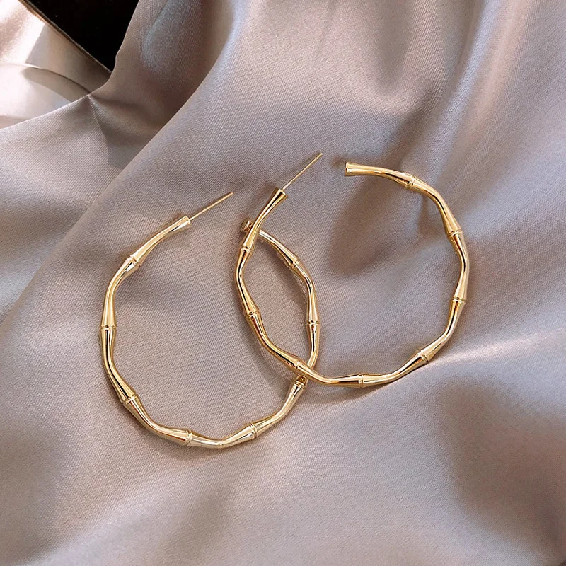 

Design Sense Metal Golden Bamboo Shape Big Hoop Earrings For Woman 2022 New Fashion Korean Jewelry Wedding Party Unusual Earring