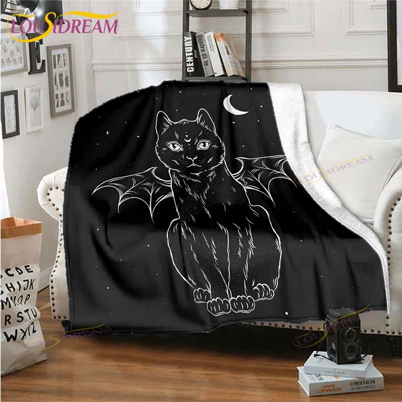 

Satanic Cat 3D Printed Rectangle Blanket Flannel Wearable Blanket Unique Throw Blanket for Sofa Bed