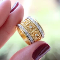 luxury big golden finger rings for men women fashion jewelry inlaid cubic zircon micro paved rhinestone wedding rings