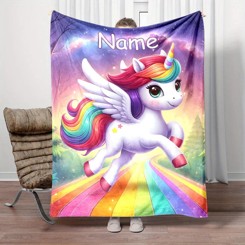 Персонализированное фланелевое одеяло с единорогом теплое и уютное