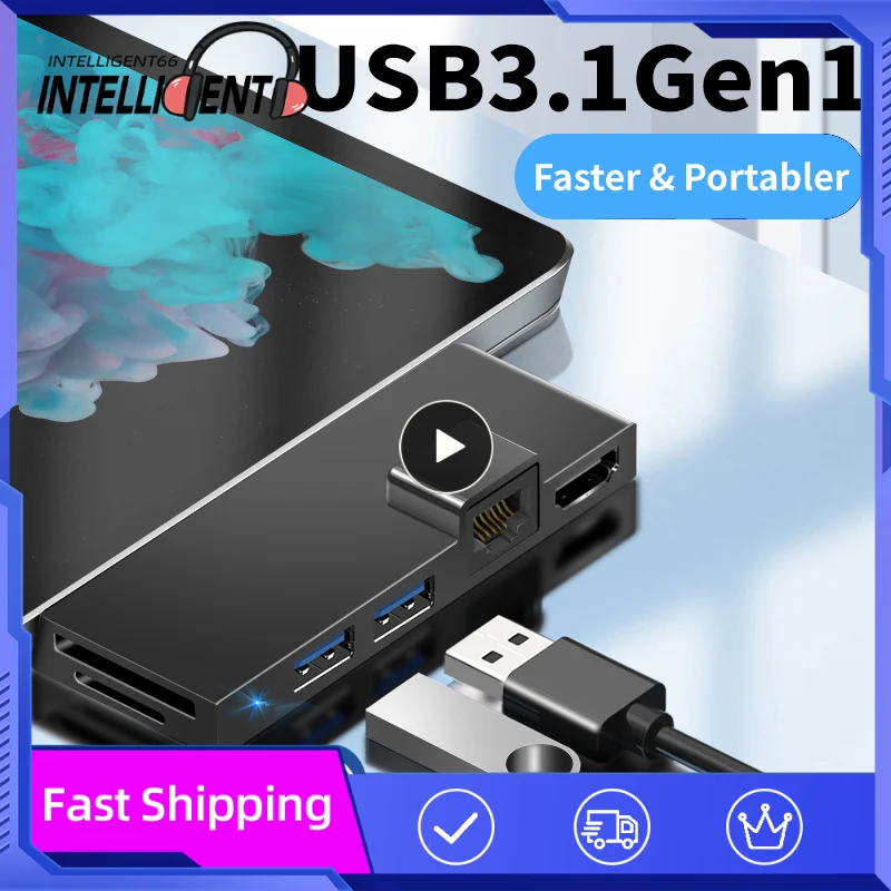 

For Microsoft Surface 4k Compatible Rj45 Usb Sd/tf Card Reader Usb3.1 Gen1 4k Docking Station Hard Disk Drive External 6 In 1