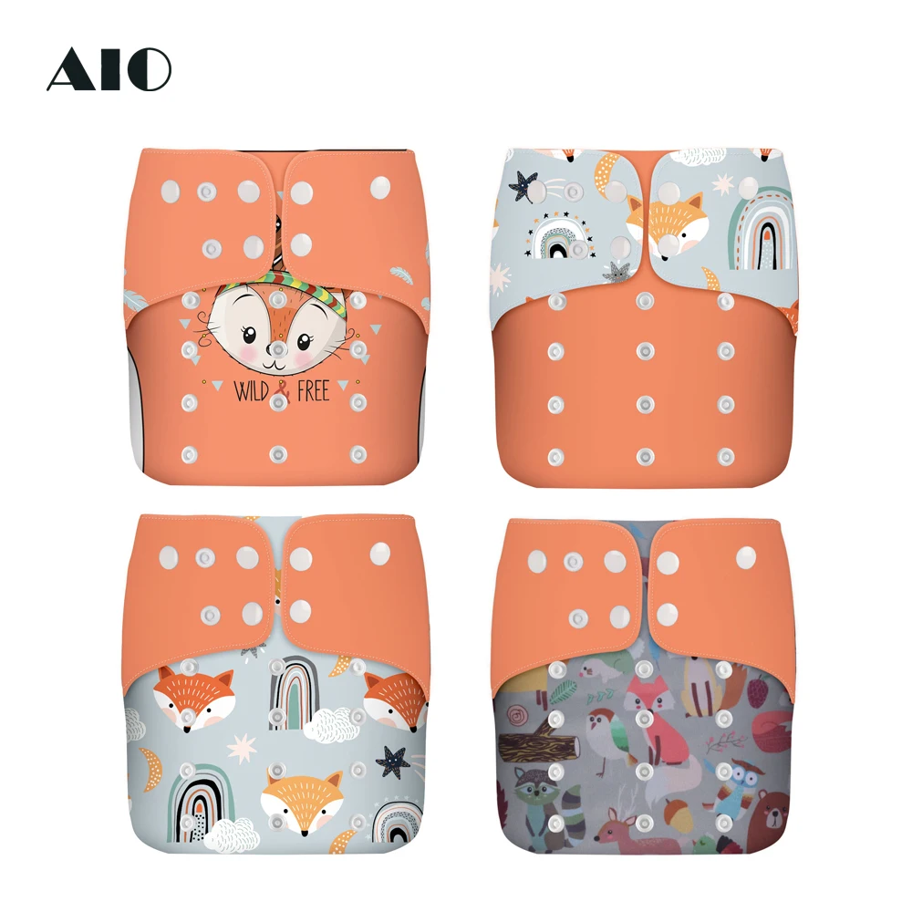 

[AIO] Cute Fox Style 4 шт./компл. детская елка экологичный подгузник многоразовый Карманный подгузник подходит для детей 0-3 лет 3-15 кг