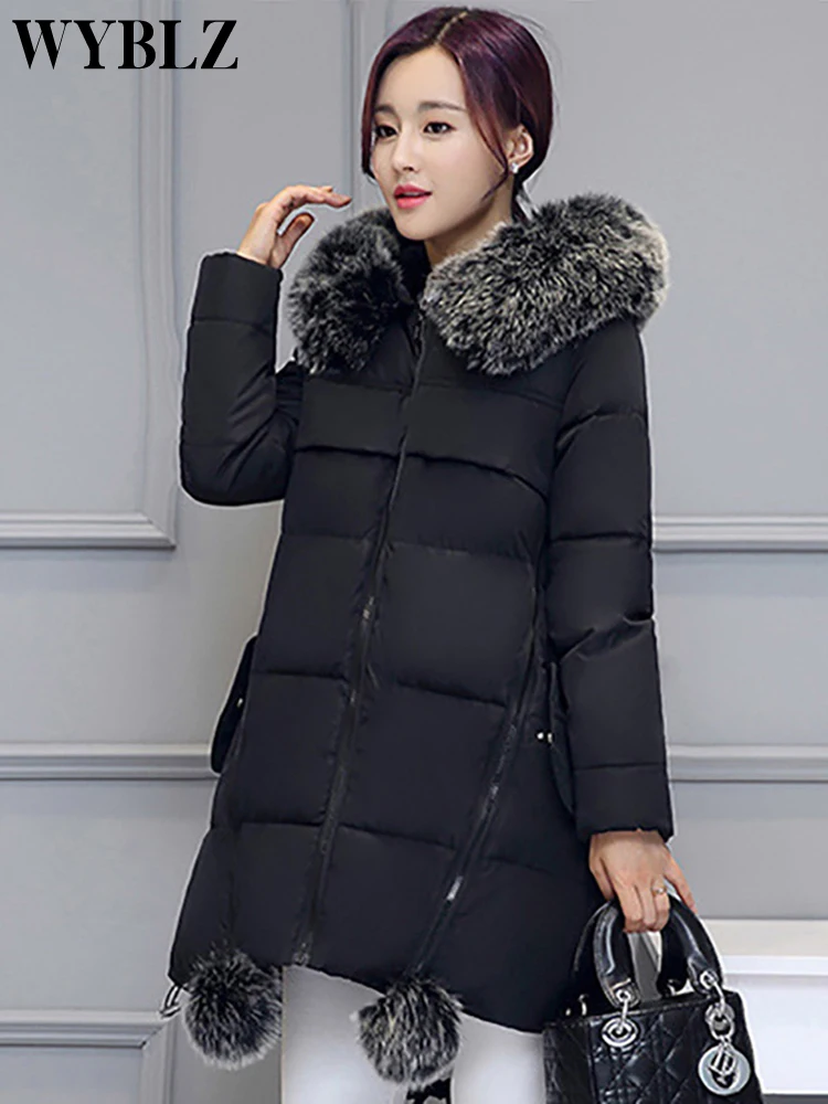 WYBLZ Winter Jakcet Women Parkas Faux Fur Collar Hooded Down Coat Thicken Warm Outwear Women Jackets & Coats Female Winter Coats
