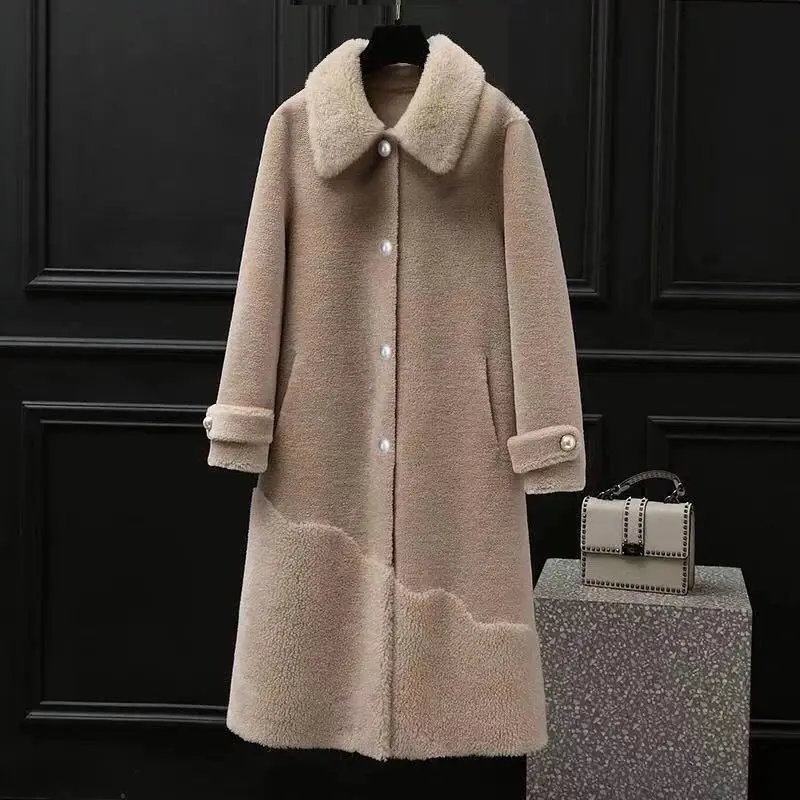 Real Fur Coat Women's Long British Style 2022 Autumn Lamb Wool Jacket Female Winter Jacket Women Cardigan Outercoat Women E670