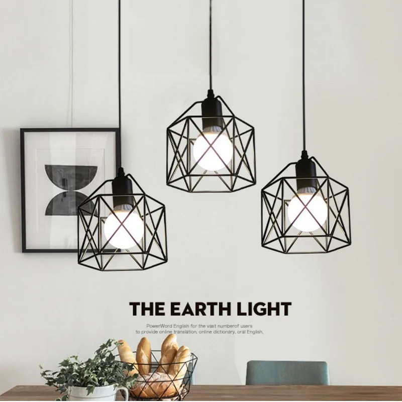 

Retro Iron Pendant Light Gold Black Minimalist Metal Cage Chandelier E27 Lamp Dining Room Study Restaurant Bar Home Decor Lustre