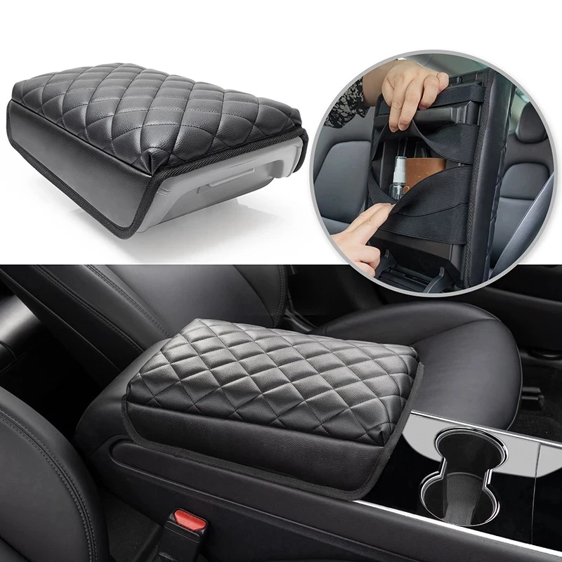 

For Tesla Model 3 Y Console Central Armrest Cover Protector PU Leather Arm Rest Cushion Box Pad Car Storage Accessories