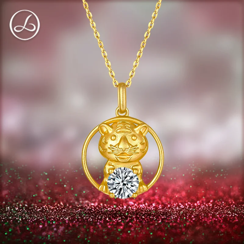 

Chinese Zodiac Tiger 18k Gold Pendant Necklace For Women Girl Original Fashion Clavicle Moissanite Diamond VVS Craftsmanship