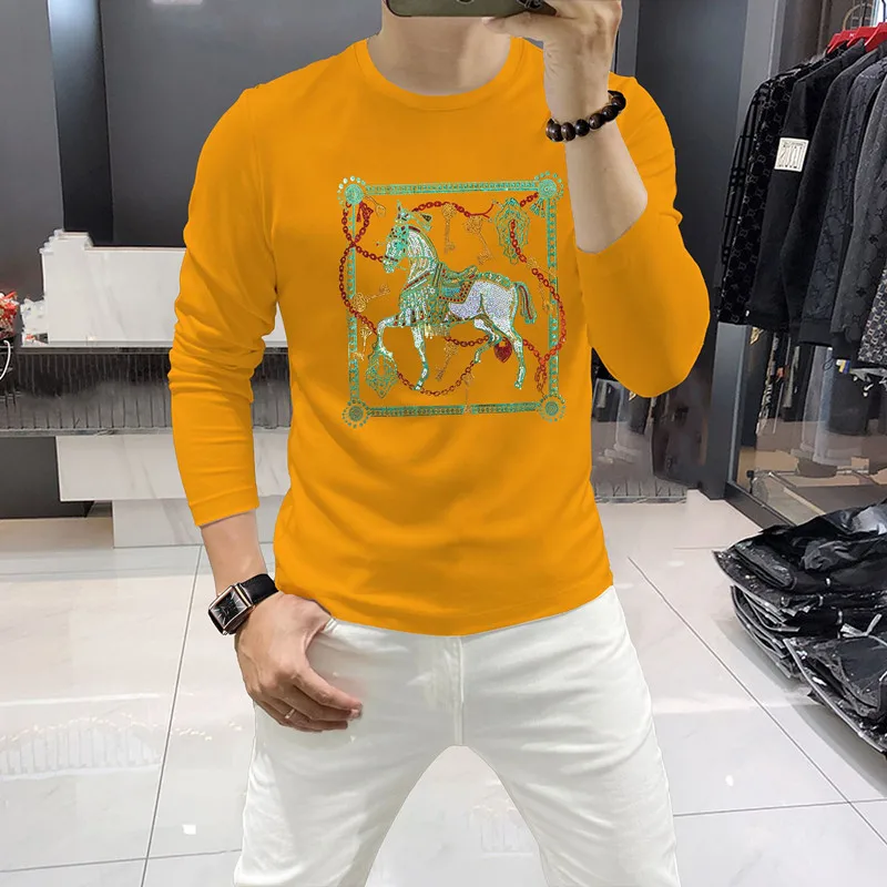 

New Fashion Brand Knit High End Designer Long sleeved T-shirt Fashionable hot diamond spring autumn men's Clothing