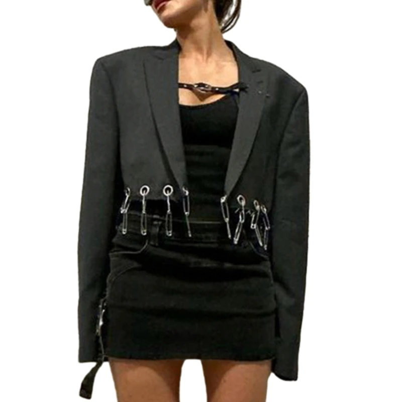 

Женские повседневные укороченные пиджаки с длинным рукавом и воротником-стойкой, пальто с открытой передней частью