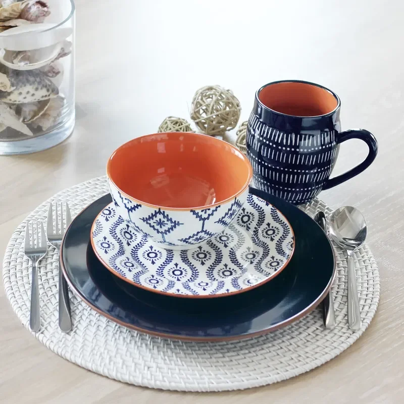 

Комплект посуды из 16 предметов из керамики, синий цвет