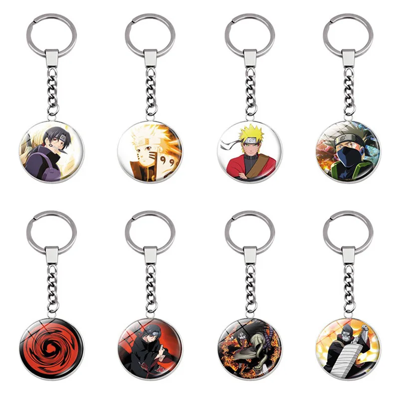 Anime Naruto Keychains  Cabochon Jewelry Sharingan Eye Uchiha Sasuke Kakashi Rinnegan Eyes Pendant Key Chain Metal Key Ring