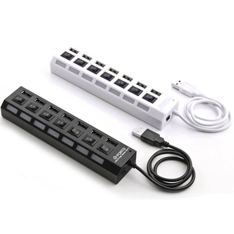 

7 Ports USB HUB 2.0 Adapter Expander Multi USB Splitter Multiple Extender With LED Lamp Switch Computer Accessories