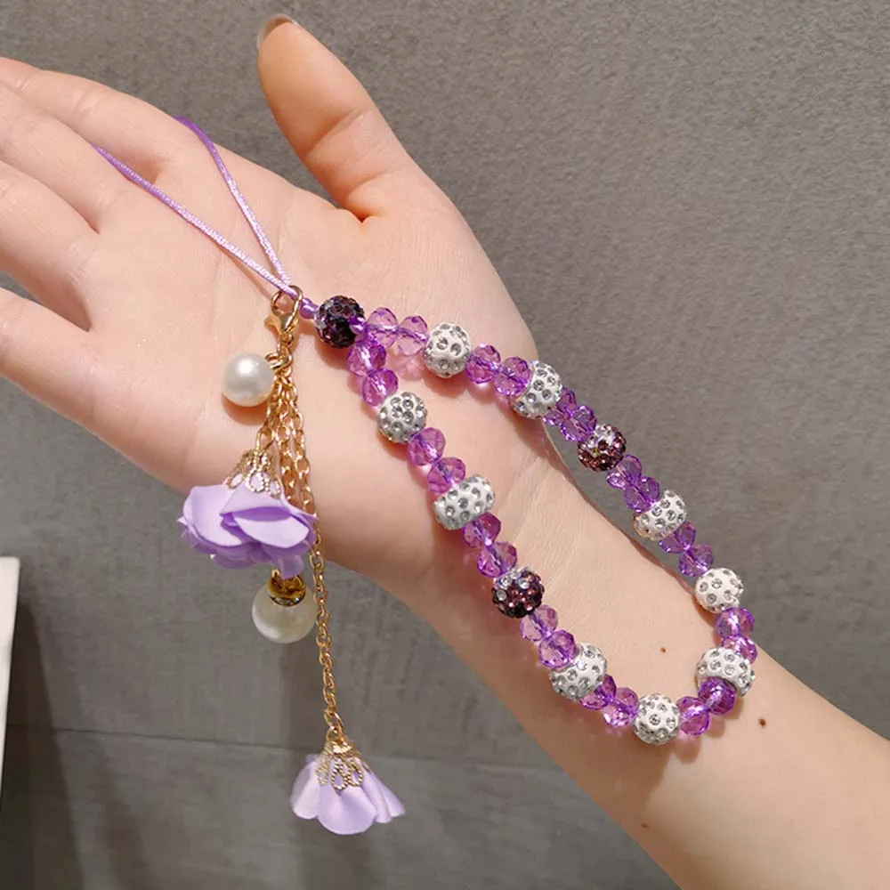 

Aesthetic Mobile Phone Lanyard Flower Tassel Pendant Crystal Beads Chain for Phone Case Key USB Decor Anti-lost Wrist Straps