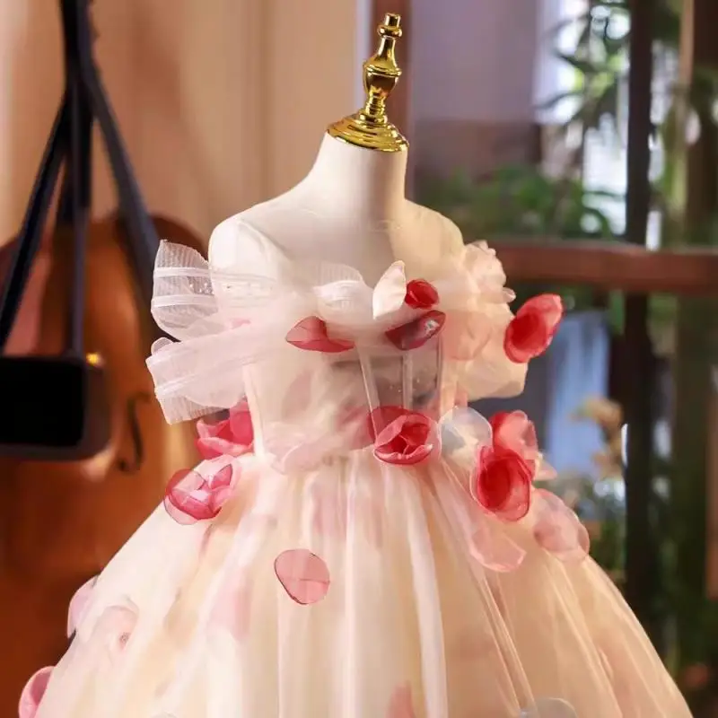 Платье для девочки с открытыми плечами и цветами модные платья принцессы