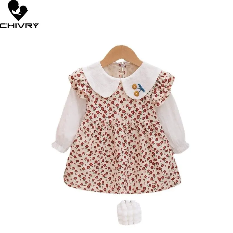 

Girls Fashion Dress New 2023 Spring Summer Baby Girl Sweet Floral Embroidery Long Sleeve Princess Dresses Kids Clothes Vestidos