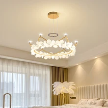 Golden Crown Crystal Chandeliers Modern Light Luxury Princess Room Decor Chandelier Childrens Room Starry Sky Projection Lamps