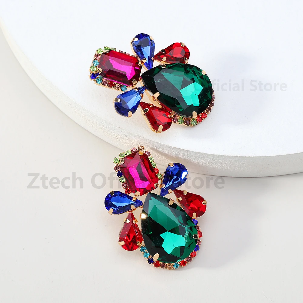 Модные большие сверкающие серьги-гвоздики в корейском стиле с кристаллами для