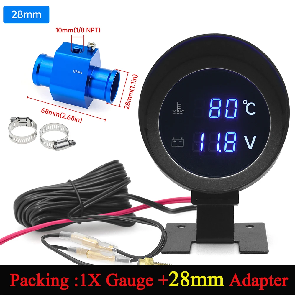 

2 в 1 цифровой ЖК-дисплей, вольтметр температуры воды, дисплей для 12 В/24 В, автомобильный мотоцикл, автоматический термометр с адаптером датчика температуры