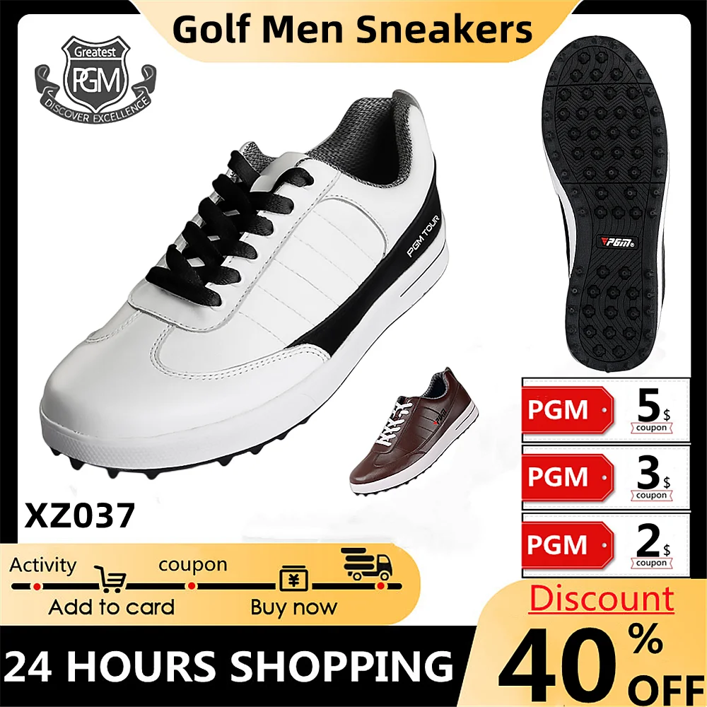 

PGM Golf Men's Sneakers Leather Spikeless Shoes Waterproof Breathable Non-Slip Sneakers Outdoor Golf Sneakers Comfortable XZ037