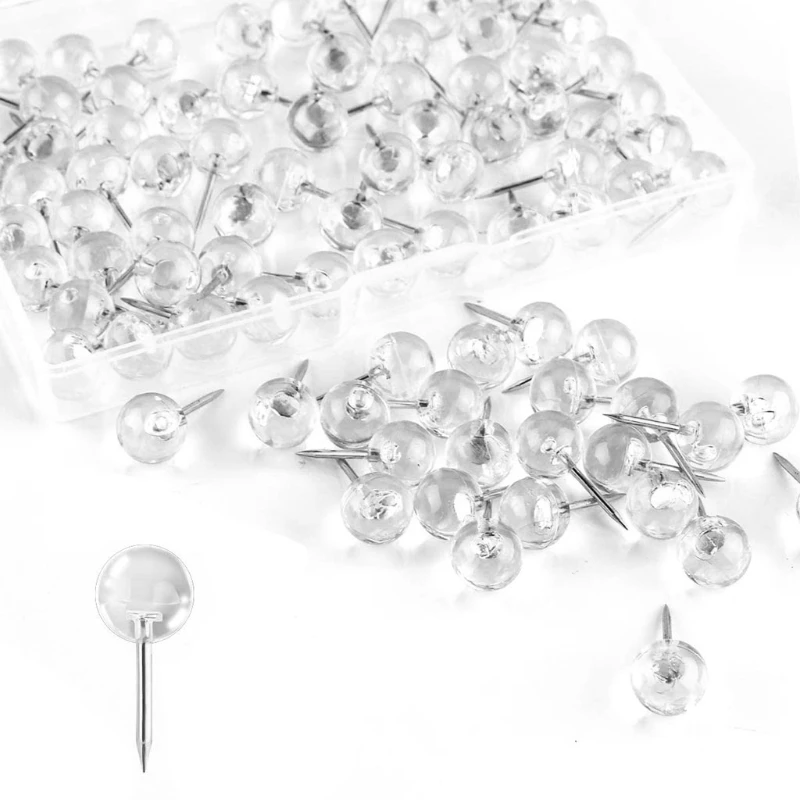 

Set of 100pcs Transparent Thumb Tacks for Cork Board Small Ball-shaped Pushpins Set for Home Photo Wall Wedding Party 2022 New