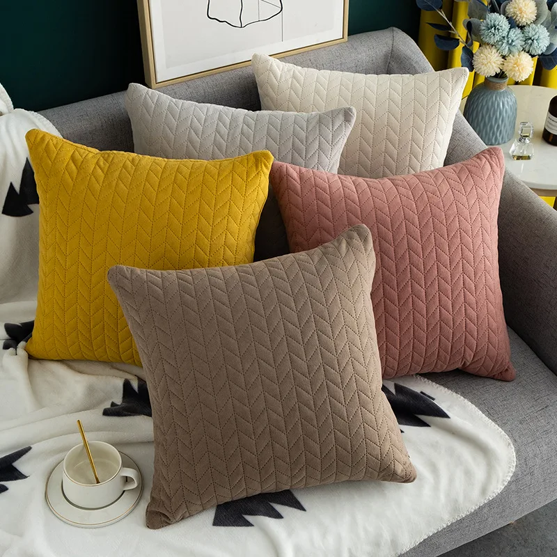 

New Solid Color Quilted Cushion Cover Single-sided Striped Wave Stitched Pillowcase 45x45cm Square Pillow Covers Decorative