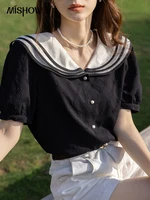mishow 2022 summer shirts for women ruffled short sleeve single breasted tops office lady loose shirt female clothing mxb25c0406
