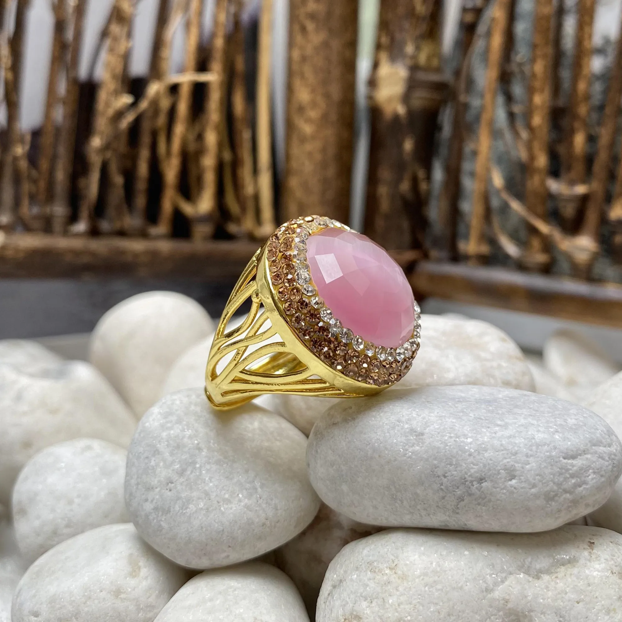 

Opal edge rhinestone ring ladies personality trend jewelry wholesale