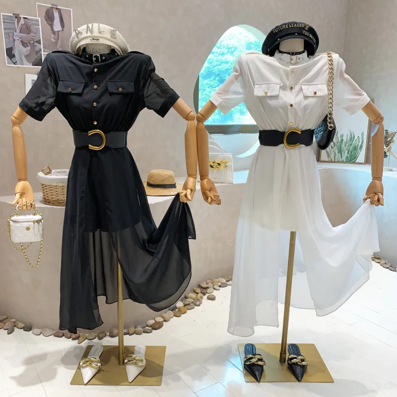 

New Women's Clothing 2022 Summer Slim Jumpsuit fashion wide leg pants With belt + removable mesh Skirt Two piece set