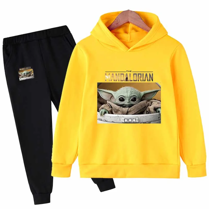 

Kids Baby Yoda Cotton Hoodies Sets Boys Girls Cartoon Sweatshirts+Long Trousers 2Pcs/Outfits Mandalorian Casual Hooded Tops Suit