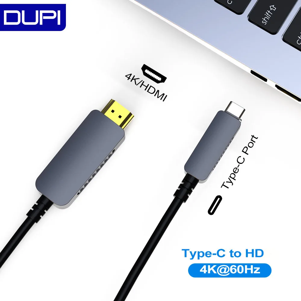 

DUPI Fiber Optic USB Type C to HDMI-compatible Adapter Cable 4K 60Hz Type-c to HD for huawei mate 20 Galaxy S10 HD USB-C Cable