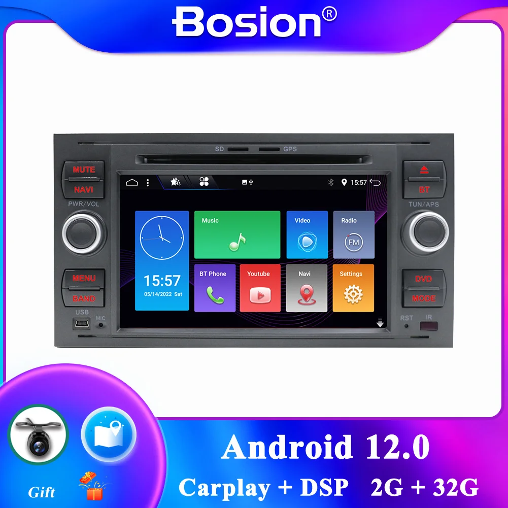 

32G 2 Din Android 12.0 Quad Core Car DVD Player GPS Navigation WIFI 4G for FORD S-Max Kuga Fusion Transit Fiesta Focus Camera