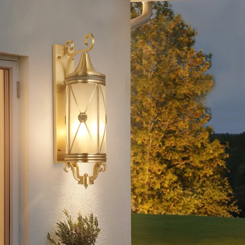 

European-Style Copper Wall Lamp Led American Balcony Light Outdoor Waterproof Lamp Aisle Lobby Hotel Villa Extra Large Wall Lamp