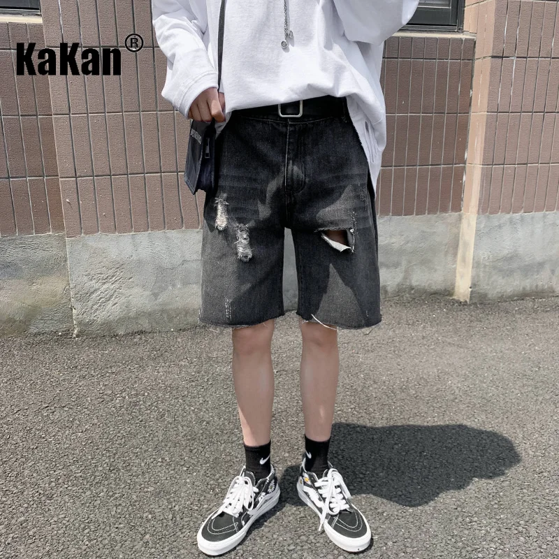 Kakan - New Trendy Brand Distressed Thin Denim Jeans, Summer Men's Casual Straight Leg Pants with A Quarter Length Jeans 29-N605