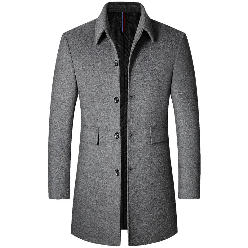 

Autumn And Winter Men's 2023 Tweed Coat Men's Medium And Long Woolen Polo Windbreaker Middle-aged Men's Thickened Men's Coat