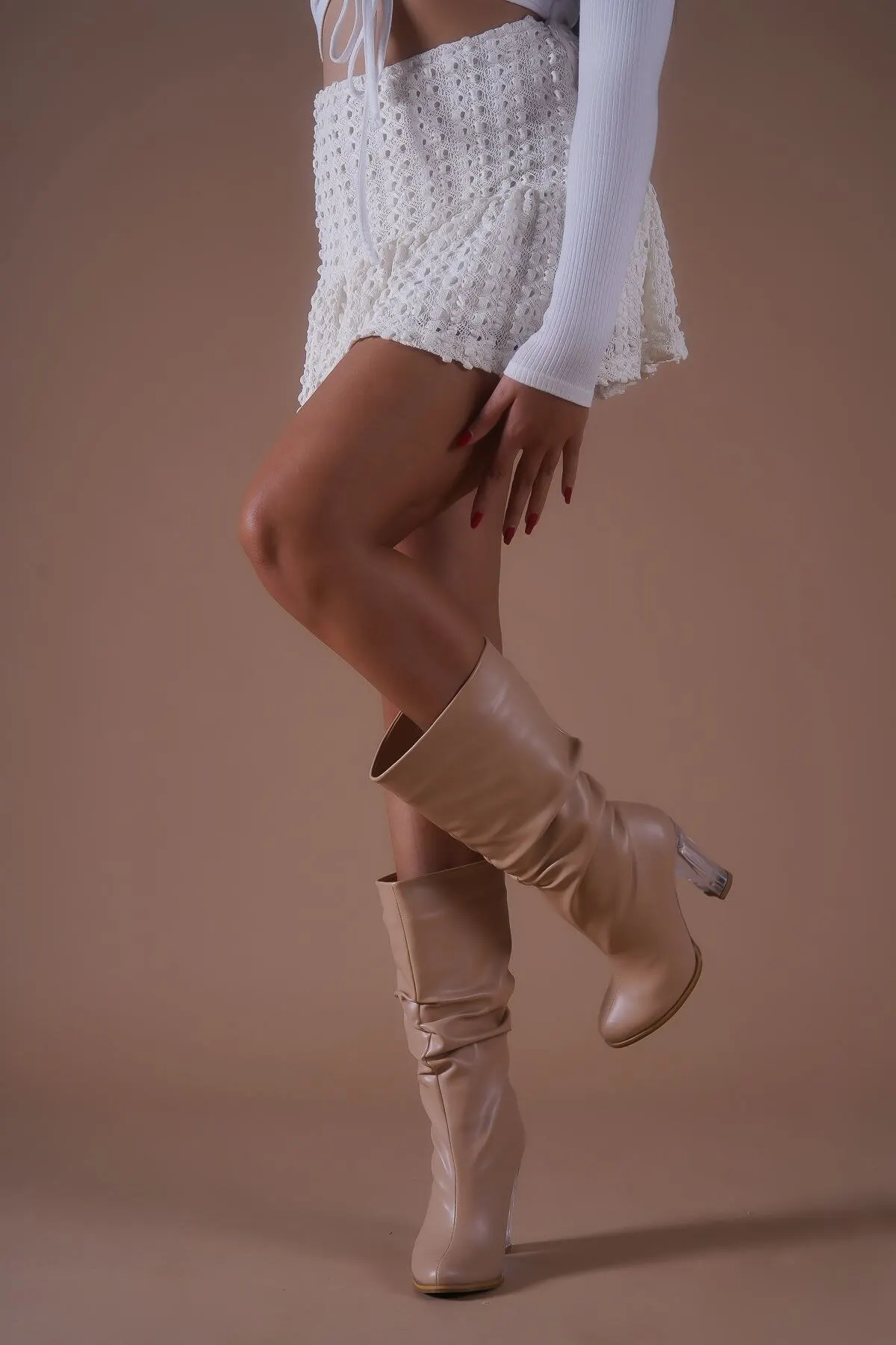 

Women's Fashion Handmade Special Leather Belted Transparent Boots
