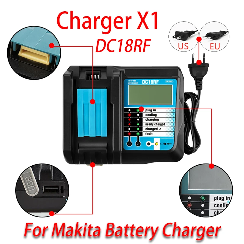 

Original For Makita 18V 14.4V Li-ion Battery Charger BL1860, BL1850, BL1840, BL1830, BL1820, BL1440 DC18RC DC18RF Charger