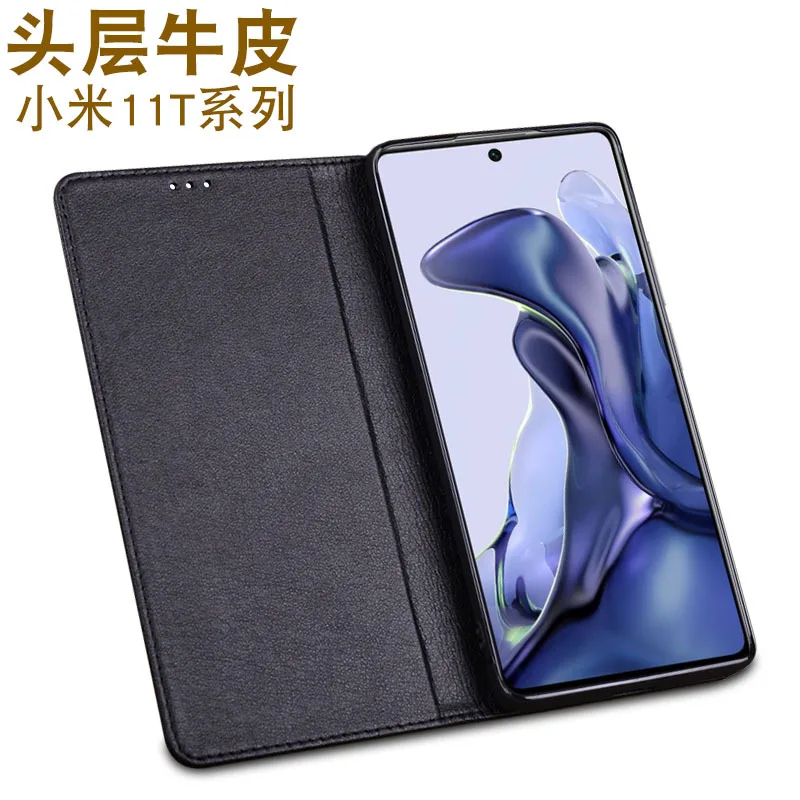 

Hot Luxury Real Genuine Leather Flip Case For Xiaomi Mi 11t Pro Leather Half Pack Phone Cover Procases Shockproof